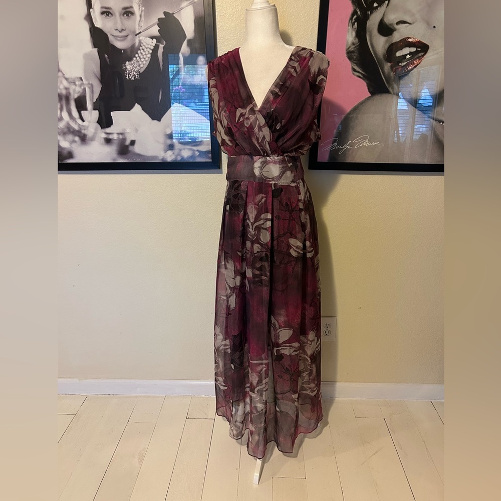 Plum and Beige Floral Maxi Dress